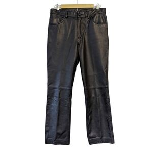 Vintage 90s Y2K Black Leather Straight Leg Pants Minimalist